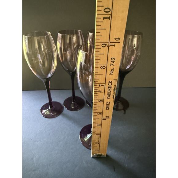 Vintage Amethyst Champagne Flutes Glasses Purple Set 5 Cocktail Barware Modern - Picture 3 of 6